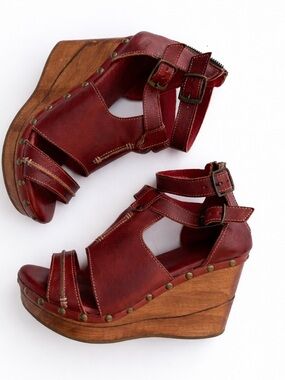 BED|STÜ Princess Studded Leather Platform Wedge Sandals Red BedStu boho 10 chic